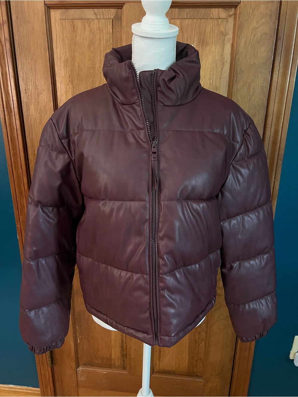 Bagatelle Faux Leather Cropped Puffer Jacket